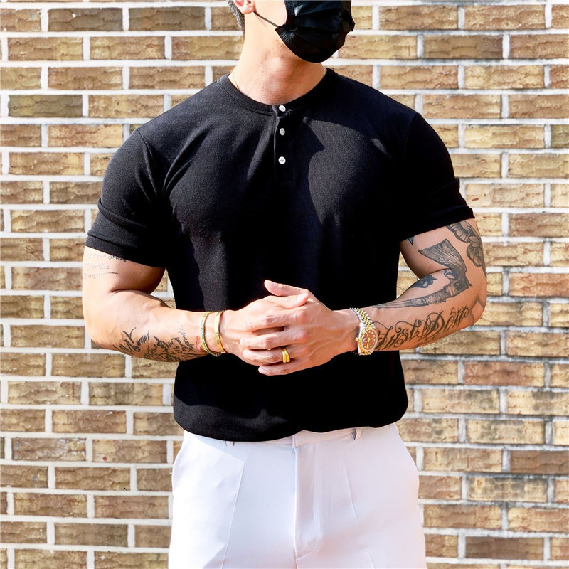 Men's T-Shirts button collar Man Fashion T-shirt Shirt Casual Fashion Plain Color sleeve High Quality Slim Shirt Men Fitness homme tee 230313, Black 
Men's T-Shirts button collar Man Fashion T-shirt Shirt Casual Fashion Plain Color sleeve High Quality Slim Shirt Men Fitness homme tee 230313, Black