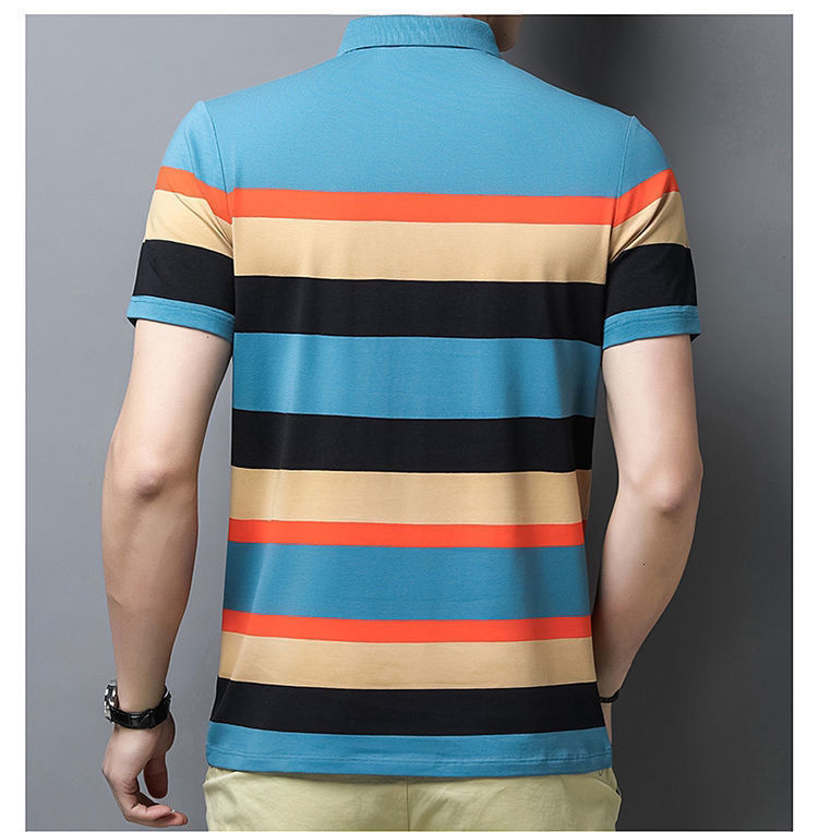 Men's T-Shirts Short Sleeve T-shirt Polo Shirt Men's Summer Stripe Lapel Slim Casual Versatile Tees Clothes Fashion Embroidery Pullover 2303