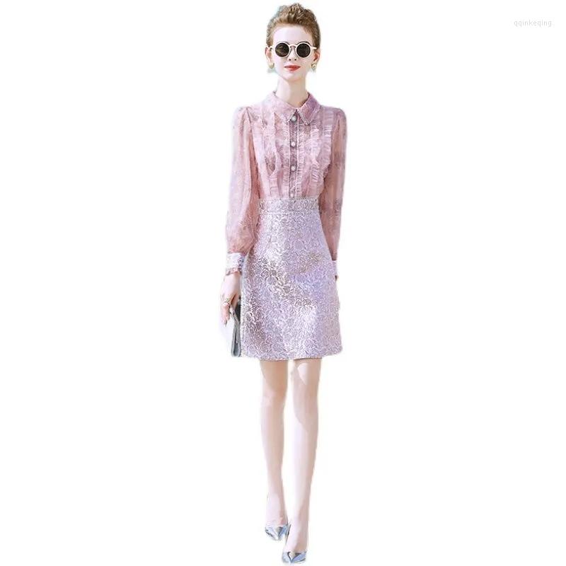 Casual Dresses 2023 Spring Dress Embroidered Mesh Stitching Slim Pink Lace 
Casual Dresses 2023 Spring Dress Embroidered Mesh Stitching Slim Pink Lace
