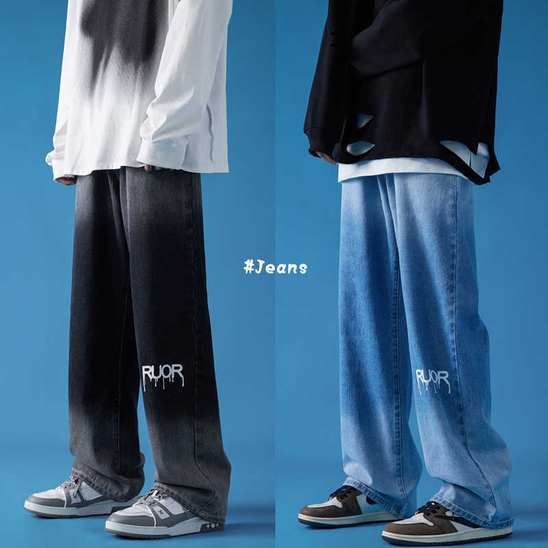Men's Jeans Gradient Men Jeans Man Pants Streetwear Jean Baggy Korean Fashion Men Men's Wide Jeans Male Oversize Trendyol Mens Denim Mens Z0