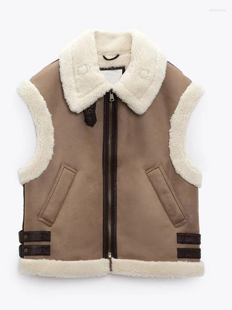 Women's Fur Women 2023 Fashion Lambswool Imitation Leather Vest Coat Vintage Sleeveless Jacket Pocket Female Short Waistcoat Chic Tops, Khaki 
Women's Fur Women 2023 Fashion Lambswool Imitation Leather Vest Coat Vintage Sleeveless Jacket Pocket Female Short Waistcoat Chic Tops, Khaki