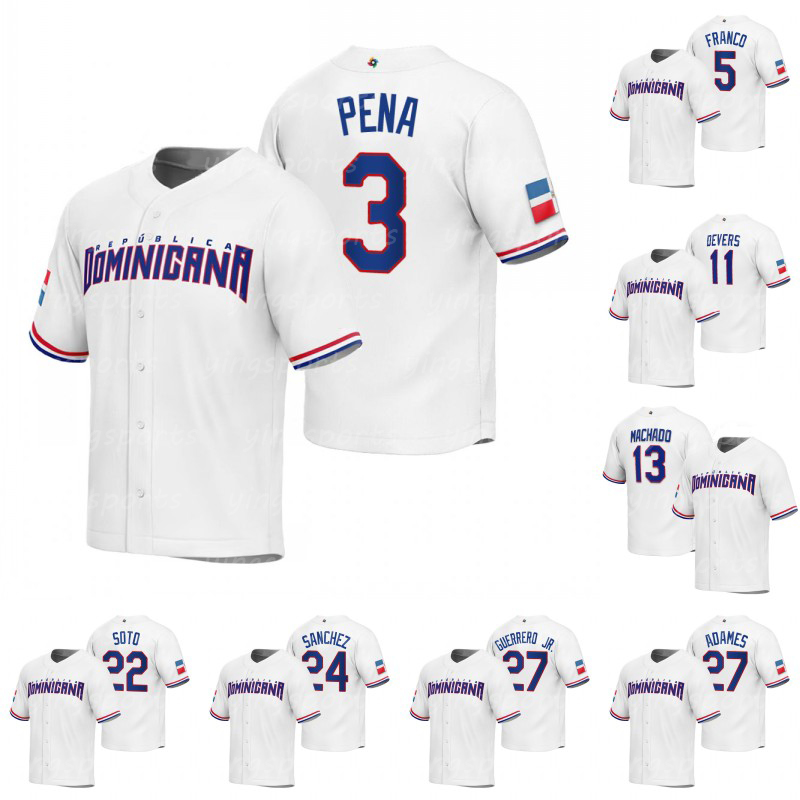 

Dominican Republic 2023 WBC jerseys World Baseball Classic 20 Sandy Alcantara 56 Ronel Blanco 21 Francisco Mejia 35 Gary Sanchez 27 Adames 7 Candelario 37 Hernandez, 27 willy adames