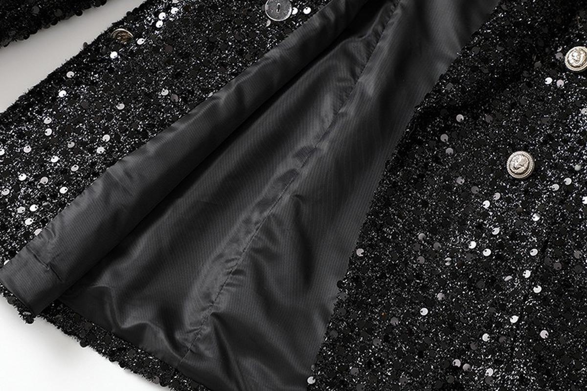 Casual Dresses Luxury 2023 Shiny Designer Blazer Jacket Women Double Lion Buttons Shawl Collar Glitter Sequined Long Runway Black Blazers Co