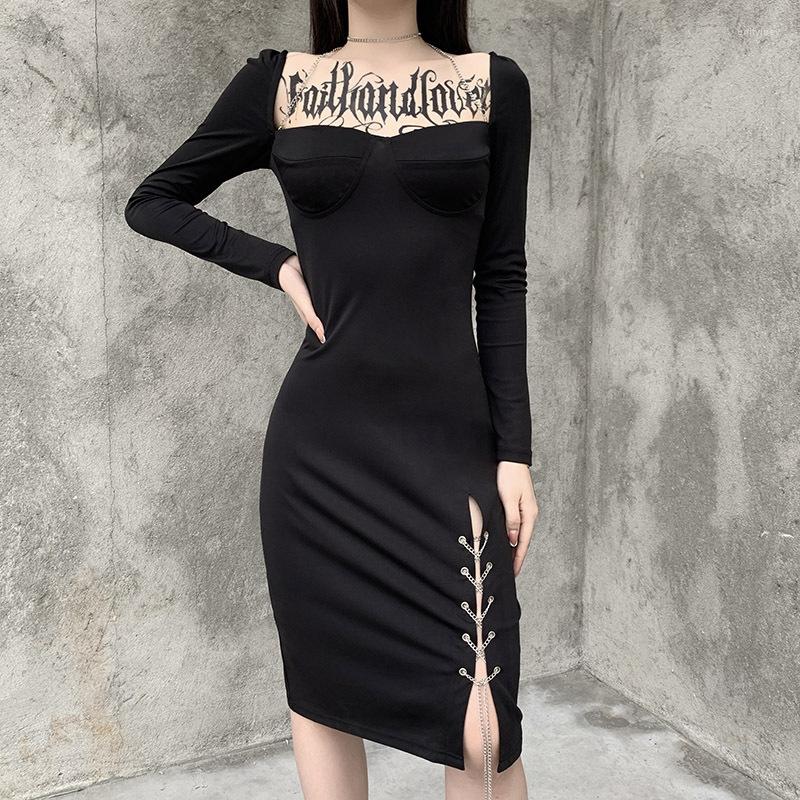 Casual Dresses Dark Wind Package Hip Nightclub Show Thin Split Dress Punk Black Skirt Is Metal Pendant Long Woman
Casual Dresses Dark Wind Package Hip Nightclub Show Thin Split Dress Punk Black Skirt Is Metal Pendant Long Woman