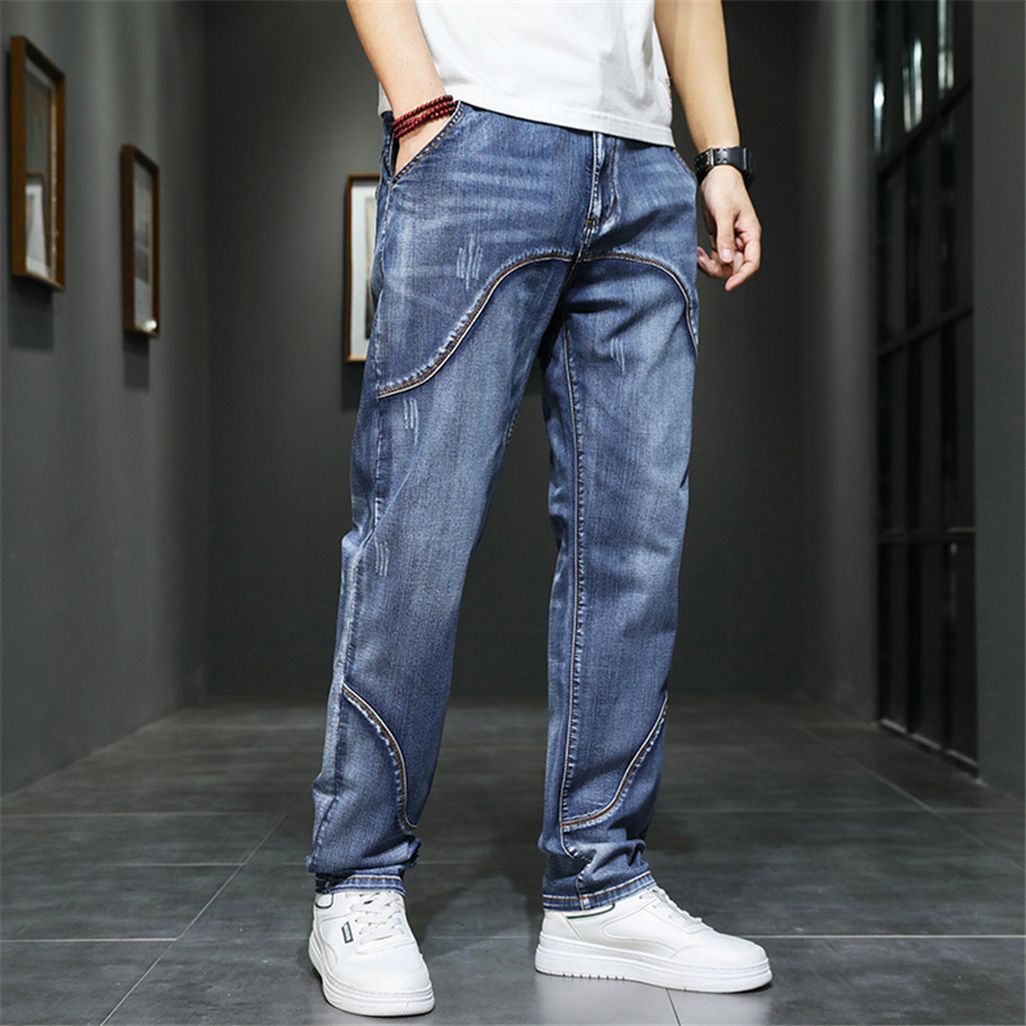 Men's Jeans 42 44 Plus Size Jeans Men Denim Pants Baggy Straight Jeans Pants Fashion Causal Trousers Male Big Size Bottoms 230313
