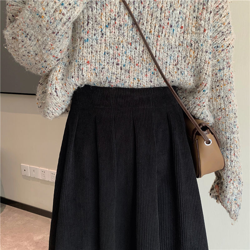 Skirts Autumn Winter Women's Corduroy Midi Skirts Vintage Brown Black High Waist A-line Skirts Female Fashion Long Skirt 230313