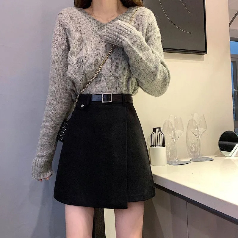 Skirts Women Skirt Black High-Waist A-Line Irregular Short Skirts For Girls Summer Korean Style All-Match Casual Skirts 230313