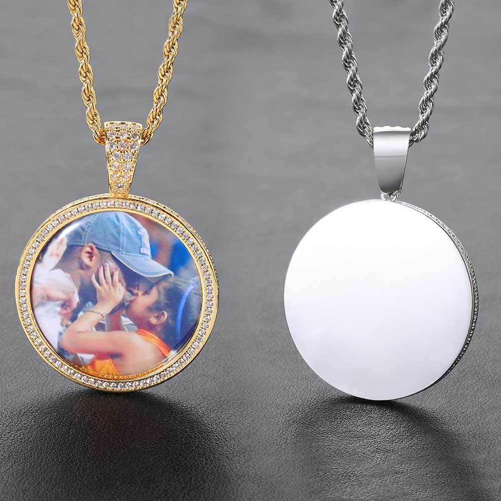 Custom Photo Pendant Necklace TopBling Zircon Memorial Frame Medal Pendants Jewelry Women Men Gift