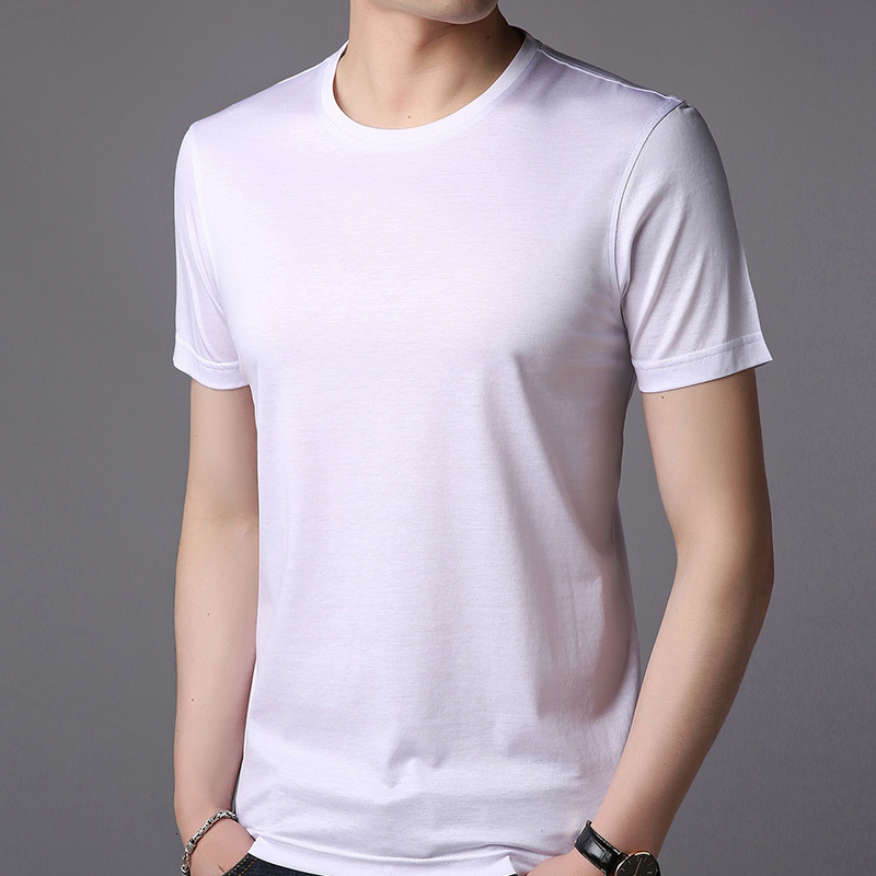 Men's T-Shirts Lyocell High Quality T Shirt Men Short Sleeve Summer Crew Neck Tops Tees Office Undershrt Man 230313