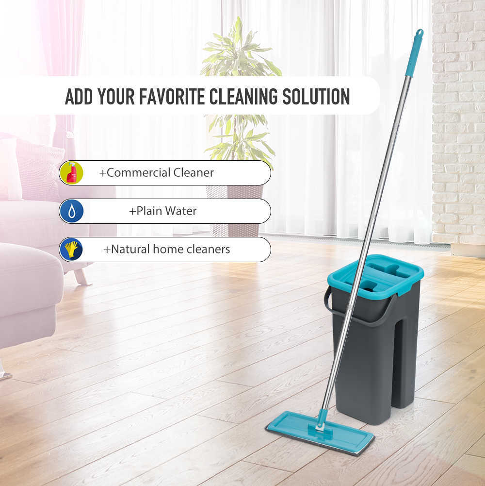 New New Flat Squeeze And Bucket Hand Free Wringing Cleaning Microfiber Mop Pads Wet Or Dry Usage On Hardwood Laminate Tile