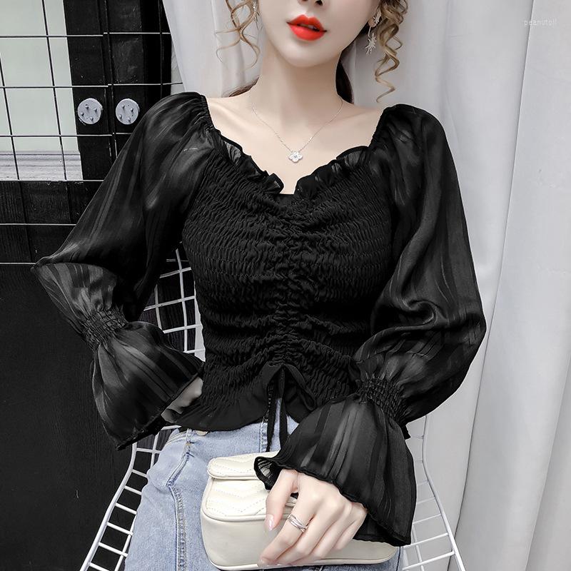 Women's T Shirts Fall Female Temperament One-shoulder V-neck Flared Sleeve Top Slim-fit 2023 E Girl Fashion Drawstring Pleated T-shirt, Black
Women's T Shirts Fall Female Temperament One-shoulder V-neck Flared Sleeve Top Slim-fit 2023 E Girl Fashion Drawstring Pleated T-shirt, Black