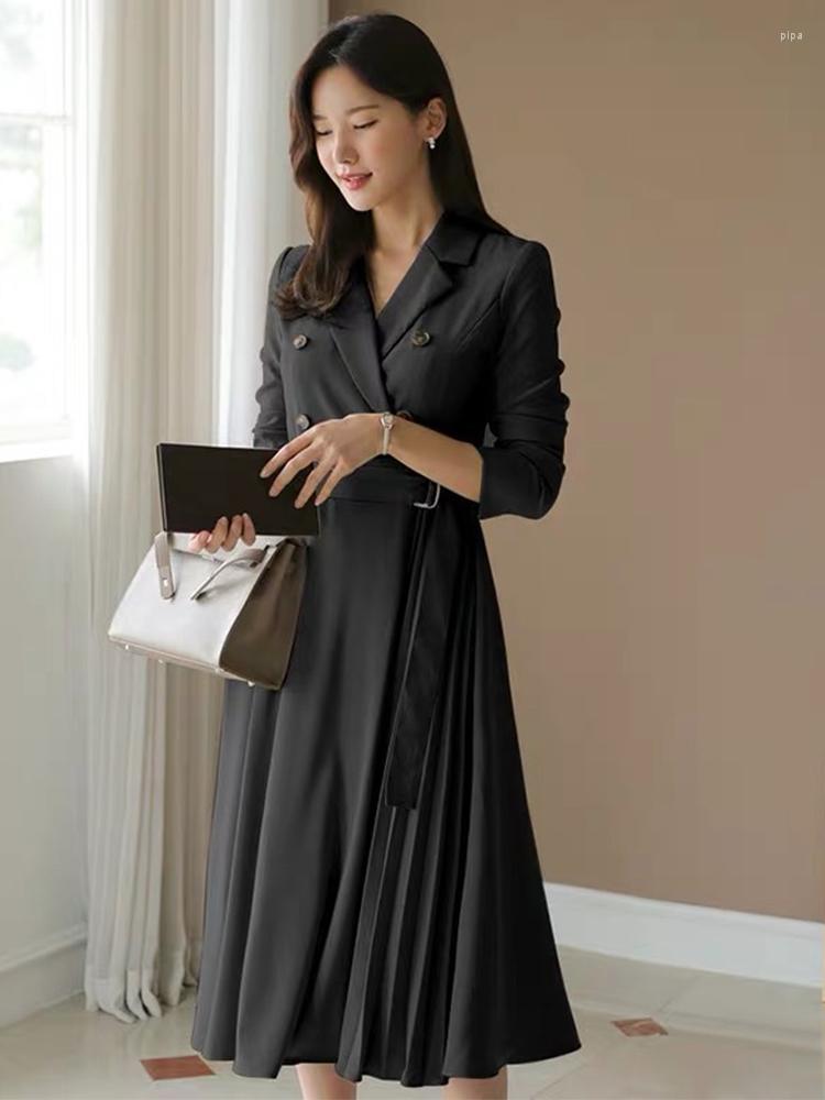 Casual Dresses Spring Autumn Elegant Women Dress Chic Temperament Formal Notched Neck Slim Pleated Midi Party Street Robe Femme Mujer, Black
Casual Dresses Spring Autumn Elegant Women Dress Chic Temperament Formal Notched Neck Slim Pleated Midi Party Street Robe Femme Mujer, Black