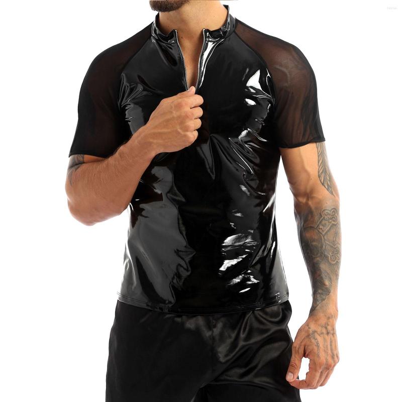 Men's T Shirts Mens Patent Leather Tees Tops Round Neck Sheer Mesh Short Sleeves Half Front Zipper T-Shirts Wet Look Clubwear, Black
Men's T Shirts Mens Patent Leather Tees Tops Round Neck Sheer Mesh Short Sleeves Half Front Zipper T-Shirts Wet Look Clubwear, Black