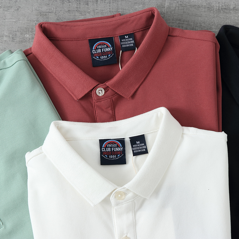 Men's T-Shirts Summer American Retro Solid POLO Shirt Men's Fashion Short-sleeved Lapel Embroidery T-shirt Pure Cotton Simple Business Tops 