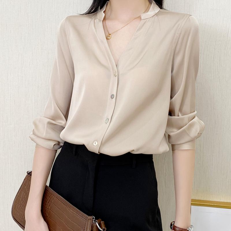 Women' Blouses Satin Silk Women' Blouse Long Sleeve Women Tops And V-neck Office Lady Casual Solid Shirt Clothing Blusas 17804, Apricot
Women' Blouses Satin Silk Women' Blouse Long Sleeve Women Tops And V-neck Office Lady Casual Solid Shirt Clothing Blusas 17804, Apricot
