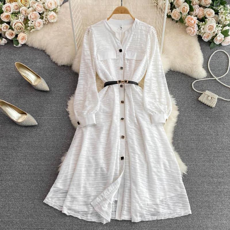 Casual Dresses Autumn French Ladies Long Dress Super Fairy Sleeve Women Single Breasted Large Swing Shirt, White
Casual Dresses Autumn French Ladies Long Dress Super Fairy Sleeve Women Single Breasted Large Swing Shirt, White