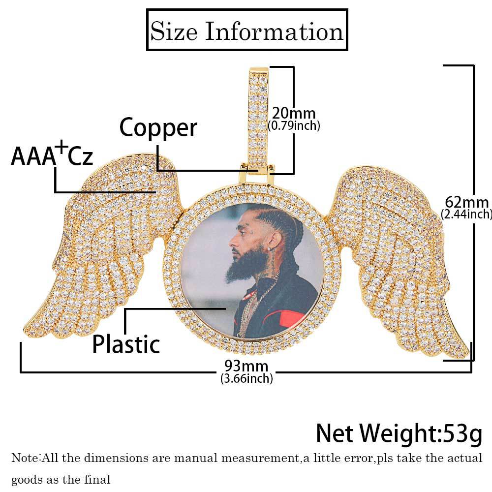 Hip Hop Big Angel Wings Custom Photo Pendant Necklace TopBling Zircon Diamond Jewelry