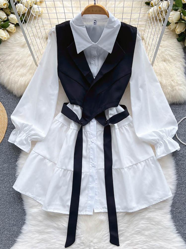 Casual Dresses Fall Women Two Piece Long Sleeve Dress Set Korean Fashion White Short Blouse Asymmetrical Vests Female Y2K Suits, Black
Casual Dresses Fall Women Two Piece Long Sleeve Dress Set Korean Fashion White Short Blouse Asymmetrical Vests Female Y2K Suits, Black