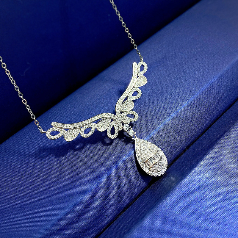 Angle Wings Diamond Pendant Necklace 925 Sterling Silver Party Wedding Chocker Necklace for Women Bridal Pendant jewelry Gift