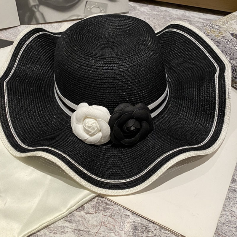 Lotus Leaf Elegant Lady Wide Brim Hats Double Color Camellia Women Straw Hats Striped Ribbon Dome Sun Hats