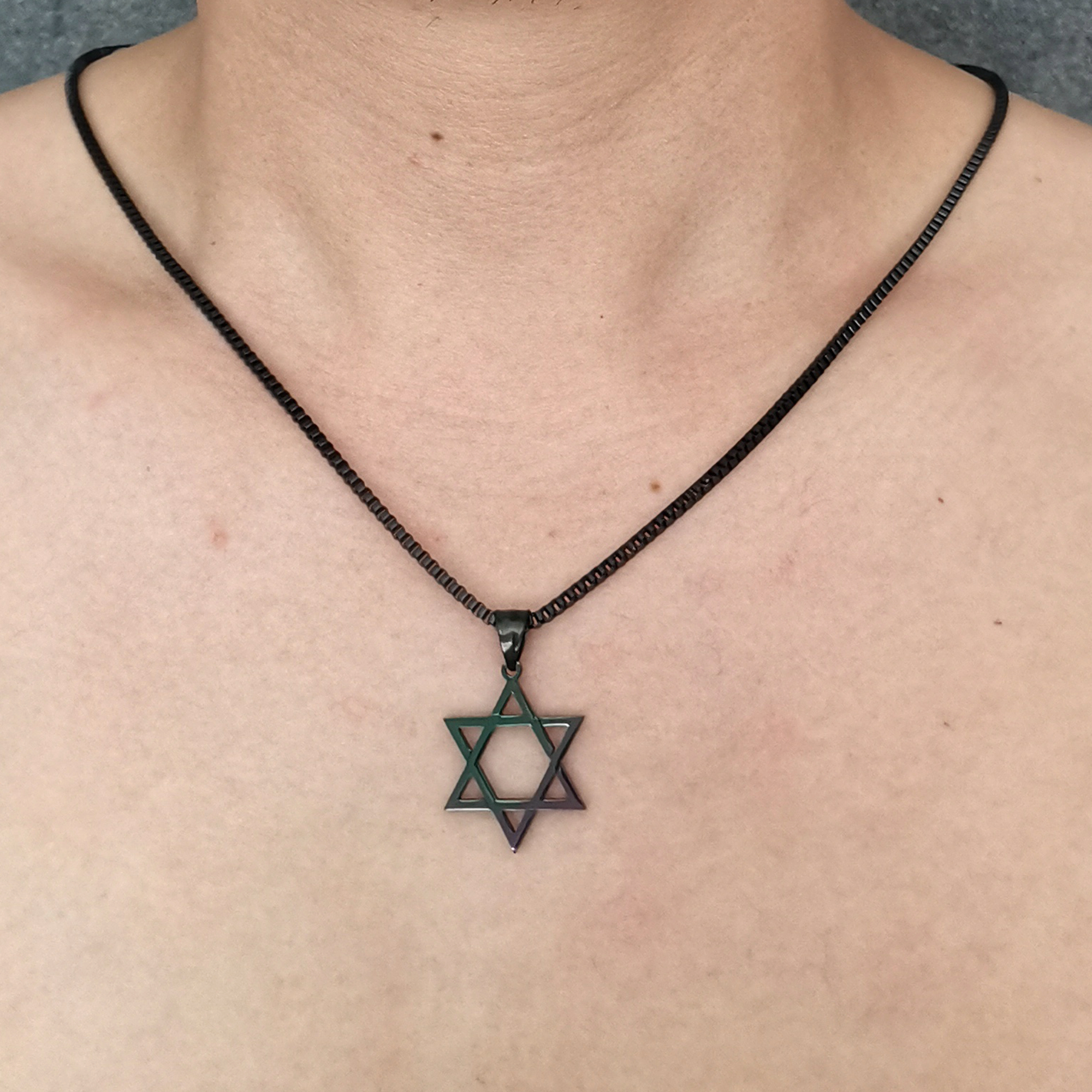 Israel Magen David Necklace Star of David Pendant Jewish Religious Jewelry Stainless Steel Boys Birthday Gifts for Son Grandson Box Chain 2.4mm 30inch