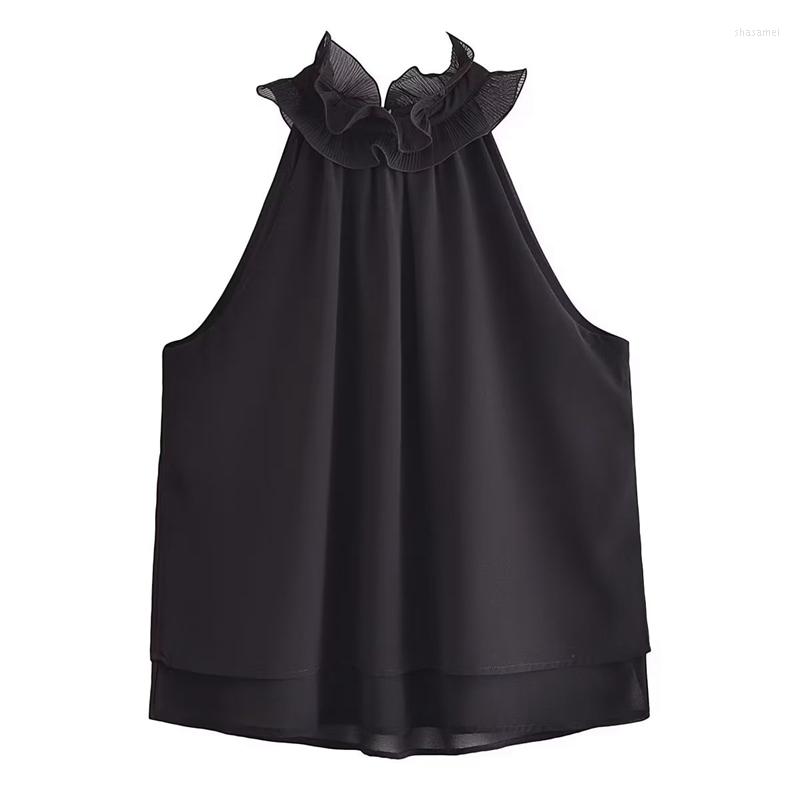 Women's Blouses Summer Women Chiffon Sleeveless Shirts Cascading Ruffles Halter Top Lady Street Black Blouse
Women's Blouses Summer Women Chiffon Sleeveless Shirts Cascading Ruffles Halter Top Lady Street Black Blouse