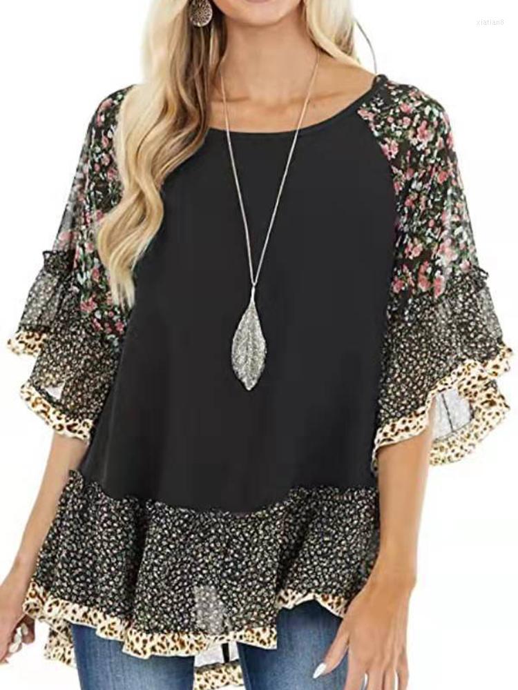 Women' Blouses Casual Fashion Print Shirt Lace Patchwork Leopard T-shirt Spring Summer 2023 Half Flare Sleeve O-neck Loose Top Women, Coffee
Women' Blouses Casual Fashion Print Shirt Lace Patchwork Leopard T-shirt Spring Summer 2023 Half Flare Sleeve O-neck Loose Top Women, Coffee