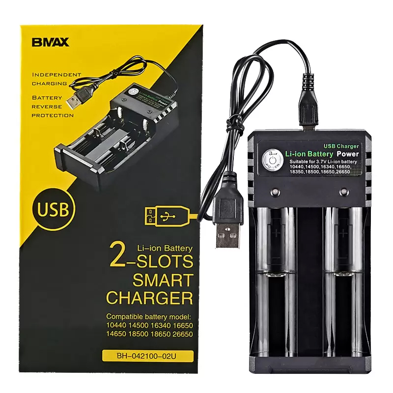 18650 Lithium Battery Charger With USB Cable 4 3 2 1 Charging Slots For 26650 18490 18350 Rechargeable Batteries Charger Smart Inteligent 6 Protection