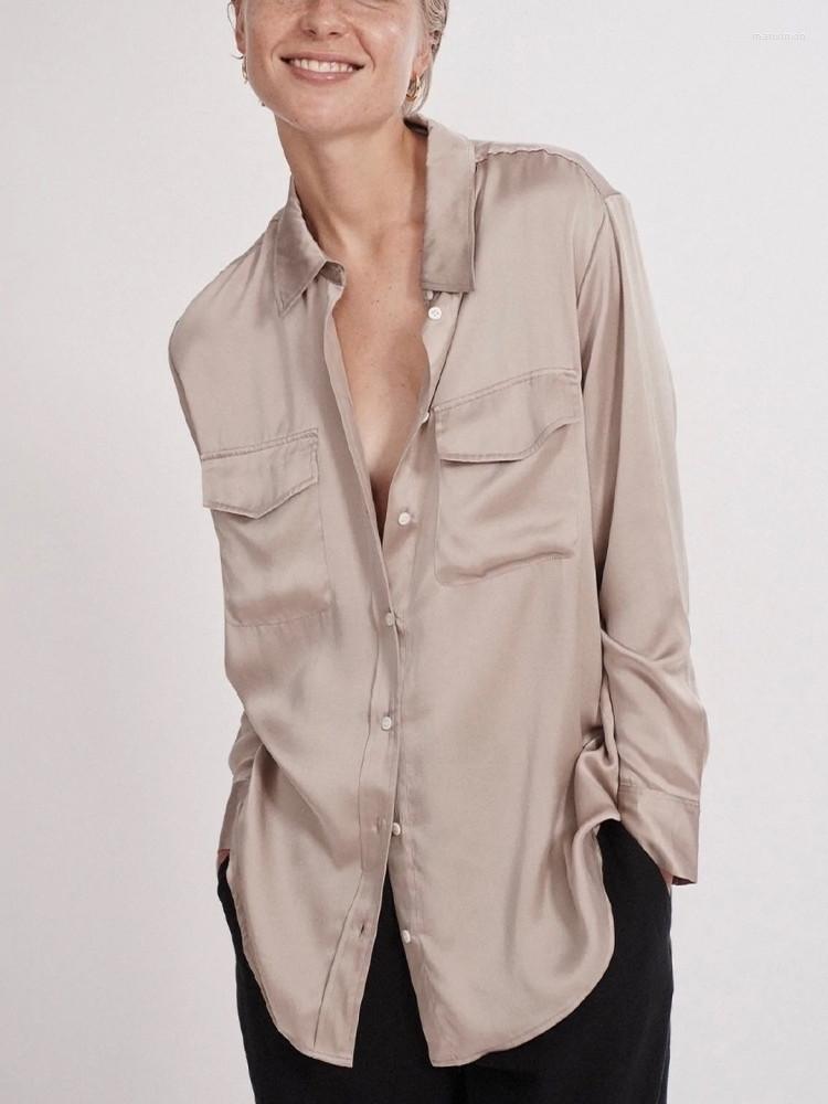 Women' Blouses Early Spring Women' Solid Color Silk Satin Shirt Light Luxury Loose Pockets Ladies Single-Breasted Long Sleeve Blouse, White
Women' Blouses Early Spring Women' Solid Color Silk Satin Shirt Light Luxury Loose Pockets Ladies Single-Breasted Long Sleeve Blouse, White