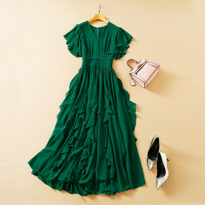 Summer Short Sleeve Dress V Neck White / Black / Green Solid Color Chiffon Ruffle Detail Panelled Long Maxi XXL Elegant Casual Dresses 22Q042325
Summer Short Sleeve Dress V Neck White / Black / Green Solid Color Chiffon Ruffle Detail Panelled Long Maxi XXL Elegant Casual Dresses 22Q042325