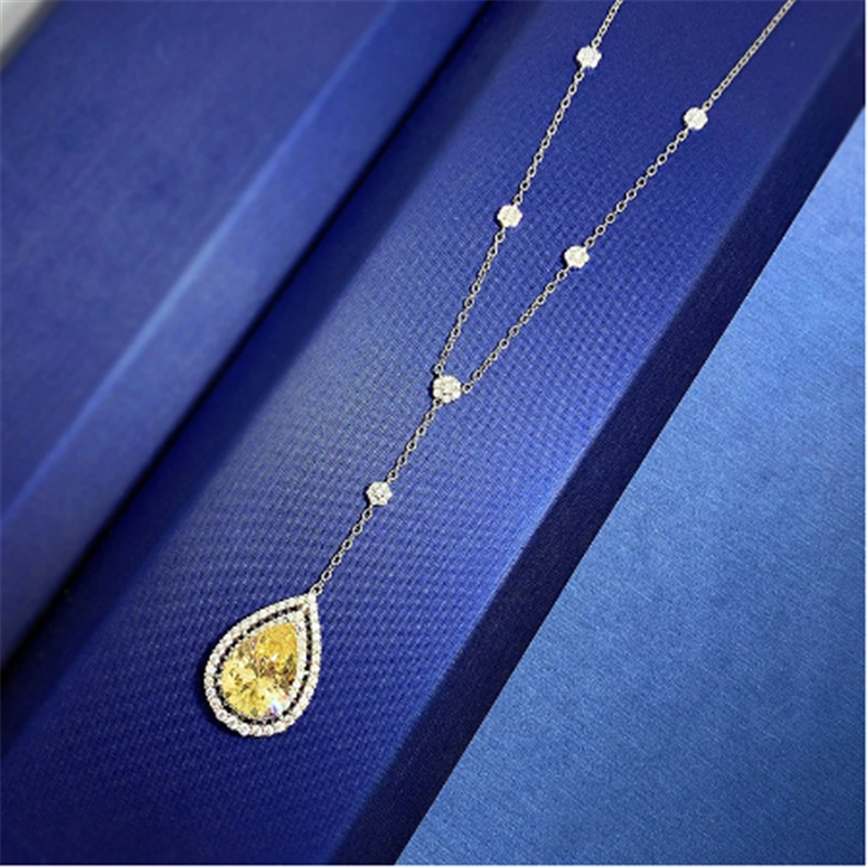 Pear Cut Topaz Diamond Pendant Necklace 925 Sterling Silver Party Wedding Chocker Necklace for Women Bridal Pendant jewelry Gift