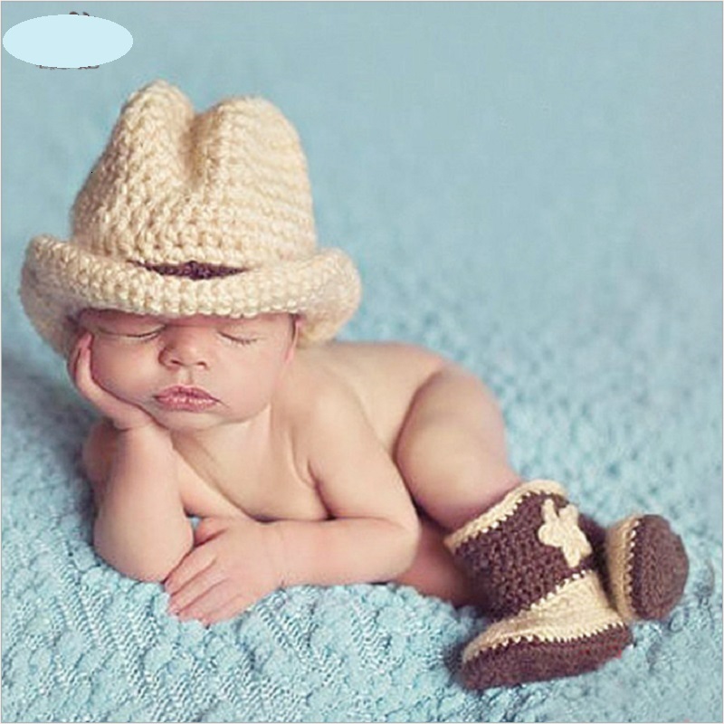 Caps Hats born Boy Crochet Cowboy Clothes Pography Props Infant Baby Po Shoots Knit Outfits Costume Baby Shower Gift foto Prop 230313
