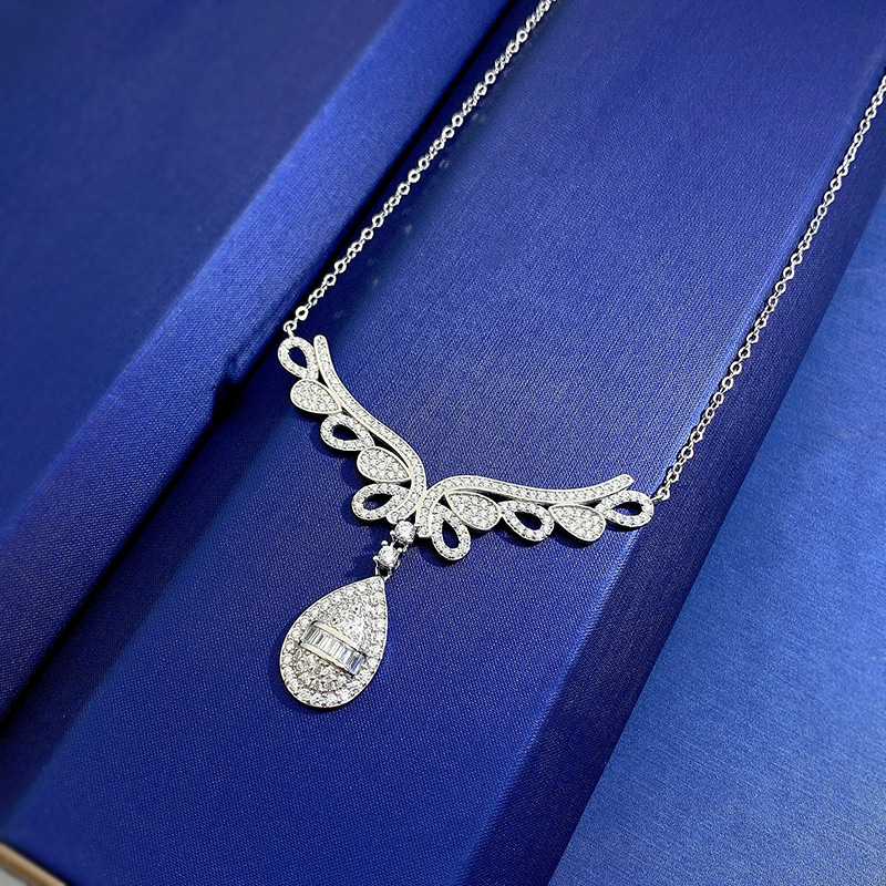 Angle Wings Diamond Pendant Necklace 925 Sterling Silver Party Wedding Chocker Necklace for Women Bridal Pendant jewelry Gift