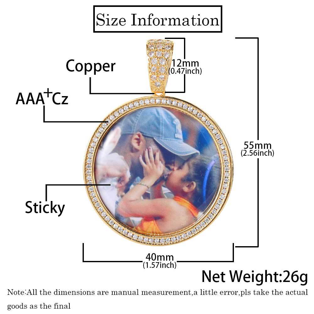 Custom Photo Pendant Necklace TopBling Zircon Memorial Frame Medal Pendants Jewelry Women Men Gift