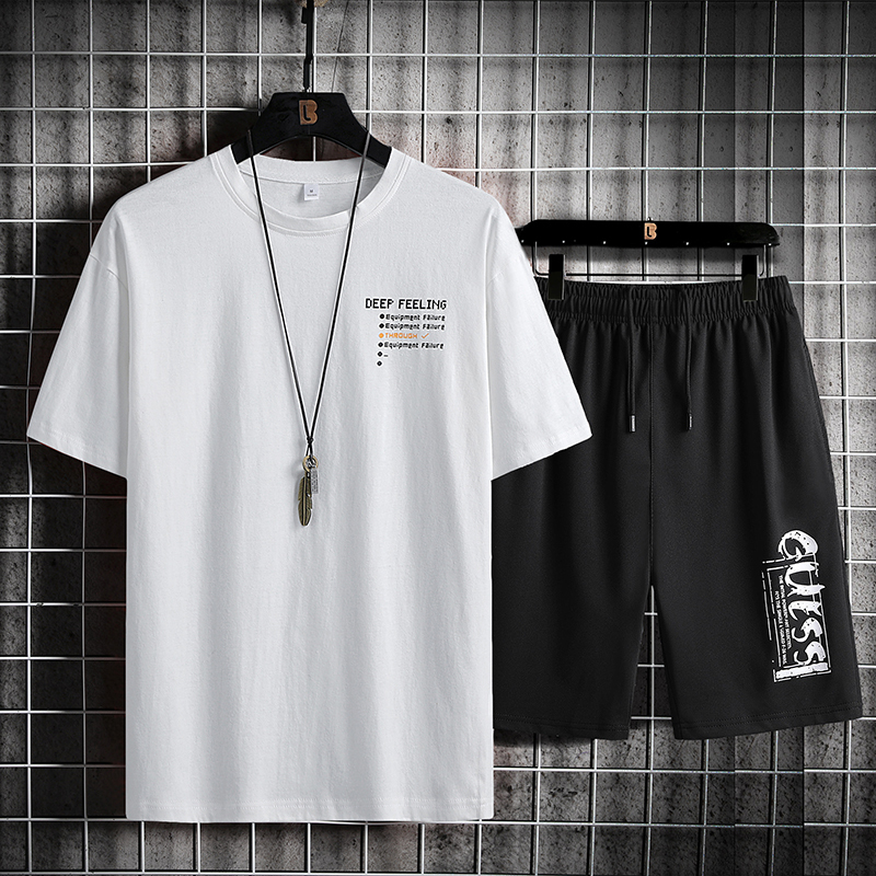 Men's T-Shirts Men Summer Tracksuit Short Sleeve T-shirts Sets Fashion Print 2 Pieces Sportswear Mens Loose Shorts Casual Set Large Size 5XL 2303