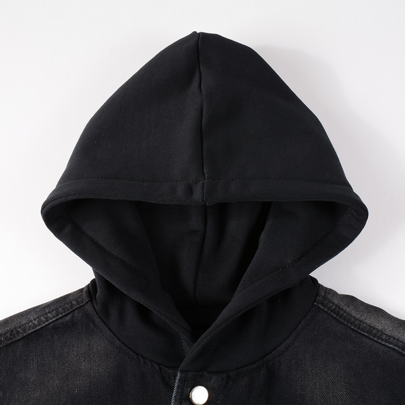 Gauges Tracksuits Punk Street Men039s Black 2pcs Jeans Sets Spring Hooded Denim Jacket and Ripped Patch Stretch Pants Vintage Men