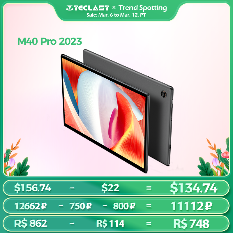 

Teclast M40 Pro 2023 Android 12 Tablet pc 8GB RAM 128GB ROM UNISOC T616 10.1 inch Tablets 1920*1200 4G Dual SIM LTE 7000mAh Type-C, White