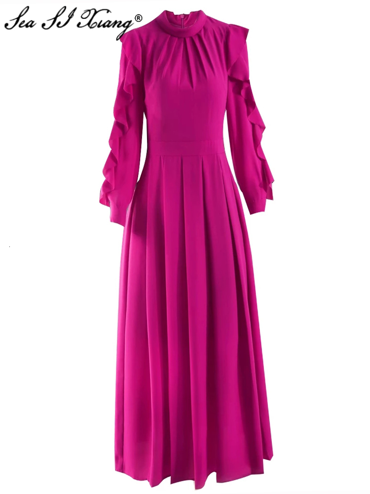 Casual Dresses Seasixiang Fashion Designer Spring Long Dress Women Stand Collar Ruffles Long Sleeve Red Vintage Party Dresses 230313
Casual Dresses Seasixiang Fashion Designer Spring Long Dress Women Stand Collar Ruffles Long Sleeve Red Vintage Party Dresses 230313