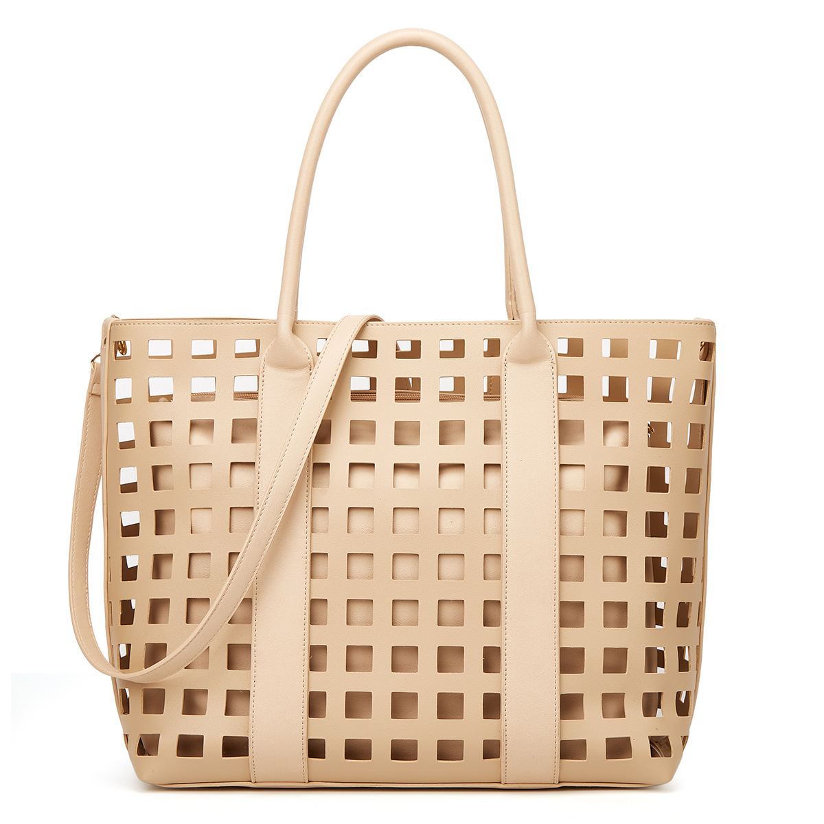 Fashion shoulder bag versatile women's bag cut-out design solid color 2-piece handbag, Khaki
Fashion shoulder bag versatile women's bag cut-out design solid color 2-piece handbag, Khaki