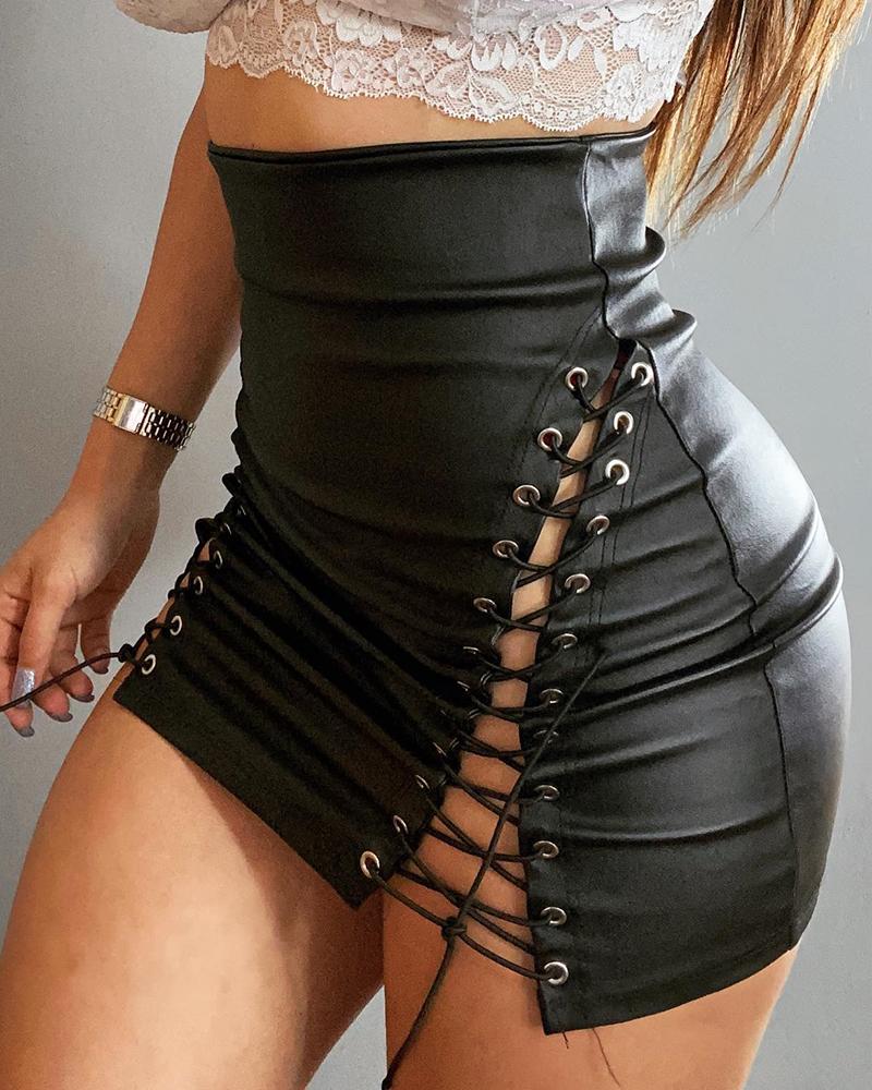 Skirts Summer Women High Waist PU Leather Eyelet Lace-Up Sexy Skirt Streetwear Club Bodycon Bandage Mini Dress, Black
Skirts Summer Women High Waist PU Leather Eyelet Lace-Up Sexy Skirt Streetwear Club Bodycon Bandage Mini Dress, Black