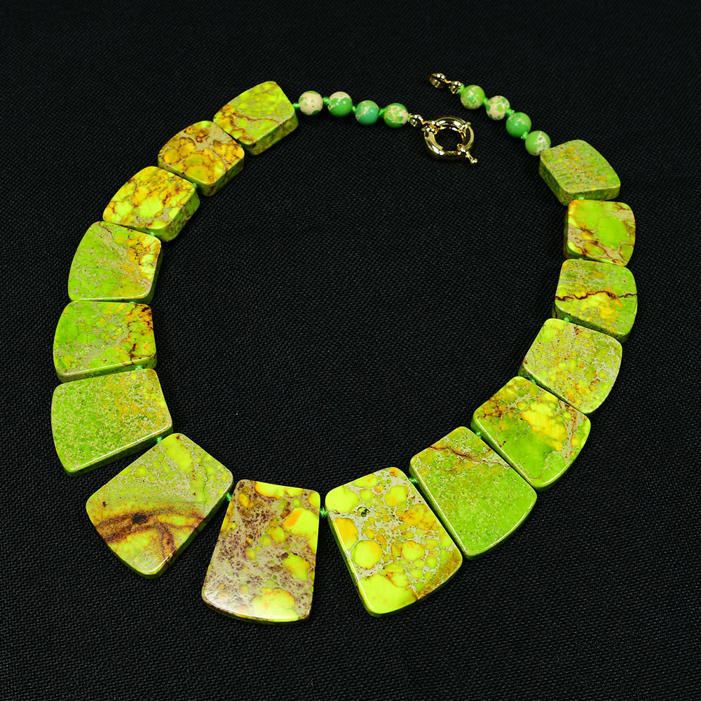 18'' Green Mixed Color Sea Sediment Imperial Jasper Necklaces Graduated Necklace Chokers Handmade Necklace For Lady 
18'' Green Mixed Color Sea Sediment Imperial Jasper Necklaces Graduated Necklace Chokers Handmade Necklace For Lady