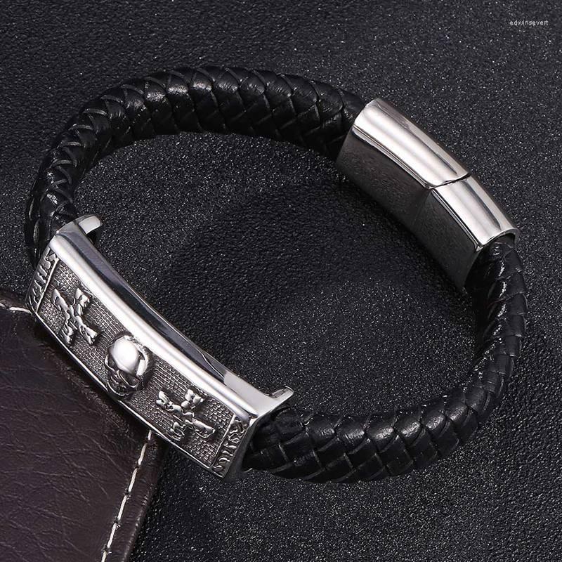 Charm Bracelets Punk Men Jewelry Black Braided Leather Bracelet Stainless Steel Cross Skull Magnetic Clasp Fashion Bangle FR0480
Charm Bracelets Punk Men Jewelry Black Braided Leather Bracelet Stainless Steel Cross Skull Magnetic Clasp Fashion Bangle FR0480