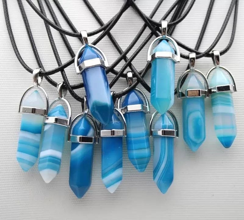 Natural Stone Hexagonal Prism Shape Stripe Agate Pendant Necklaces Reiki Healing Crystal Charms Necklace for Women Jewelry C001
Natural Stone Hexagonal Prism Shape Stripe Agate Pendant Necklaces Reiki Healing Crystal Charms Necklace for Women Jewelry C001