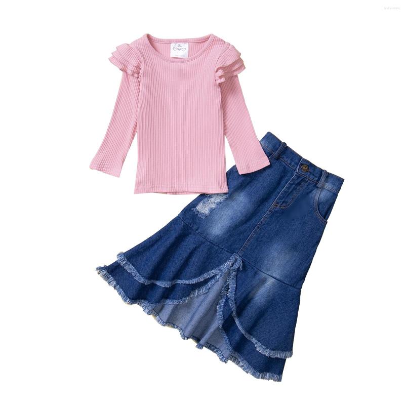 Clothing Sets Toddler Kids Girls 2 Pieces Outfits Solid Color Round Neck Long Sleeve Tops Ripped Fishtail Denim Skirt Set, Picture shown
Clothing Sets Toddler Kids Girls 2 Pieces Outfits Solid Color Round Neck Long Sleeve Tops Ripped Fishtail Denim Skirt Set, Picture shown