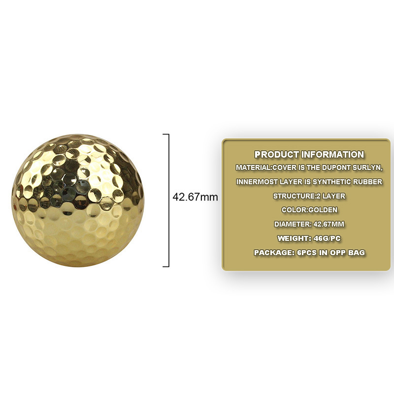 Golf Balls CRESTGOLF 6 Pcs Two Layer Golden Golf Balls Golf Practice Balls Training Two Pieces Balls As Gift 230313