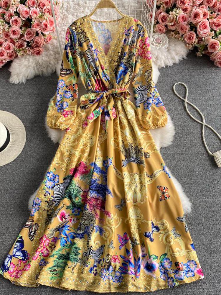 Casual Dresses ZCWXM Spring Vintage Dress Women Party Elegant Print V-neck Sashes Long Sleeve Robe High Waist Slim Maxi Summer Clothes, Beige
Casual Dresses ZCWXM Spring Vintage Dress Women Party Elegant Print V-neck Sashes Long Sleeve Robe High Waist Slim Maxi Summer Clothes, Beige