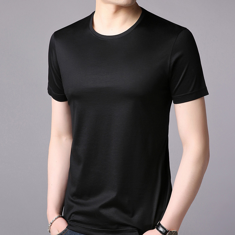 Men's T-Shirts Lyocell High Quality T Shirt Men Short Sleeve Summer Crew Neck Tops Tees Office Undershrt Man 230313