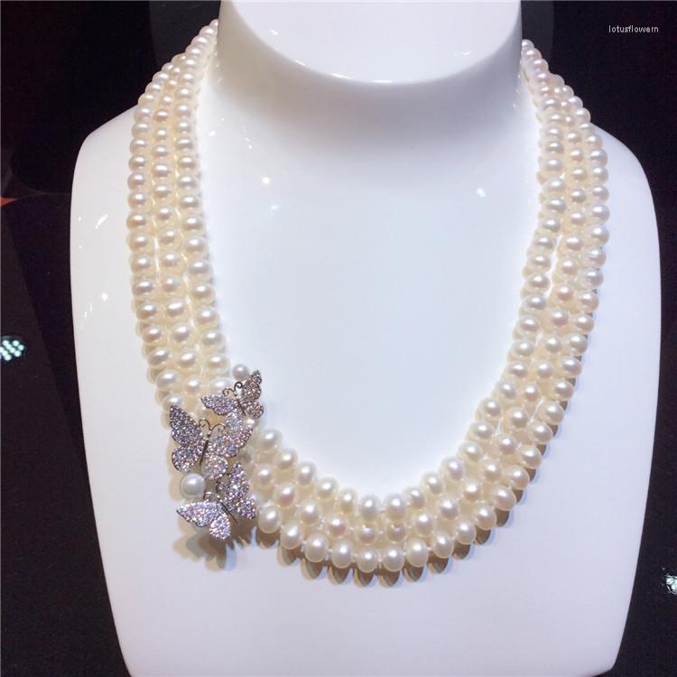 Chains Hand Knotted Natural 3rows 7-8mm Multilayer White Freshwater Pearl Butterfly Zircon Micro Inlay Accessories Necklace
Chains Hand Knotted Natural 3rows 7-8mm Multilayer White Freshwater Pearl Butterfly Zircon Micro Inlay Accessories Necklace