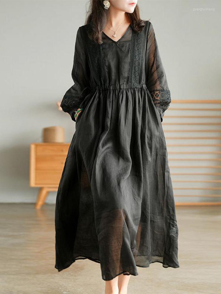 Casual Dresses ZCWXM Summer Cotton Long Dress Women Three Quarter Sleeve Loose Korean Lace Up V-neck Solid Stitched Maxi, Black
Casual Dresses ZCWXM Summer Cotton Long Dress Women Three Quarter Sleeve Loose Korean Lace Up V-neck Solid Stitched Maxi, Black