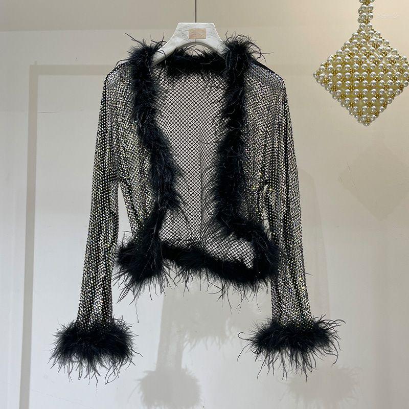 Women's Jackets Spring Autumn Mesh Diamond Ostrich Fur Cardigans Coat Hollow Out Luxury Shawl All-match Long Sleeve Outerwear Super Fairy, Black
Women's Jackets Spring Autumn Mesh Diamond Ostrich Fur Cardigans Coat Hollow Out Luxury Shawl All-match Long Sleeve Outerwear Super Fairy, Black